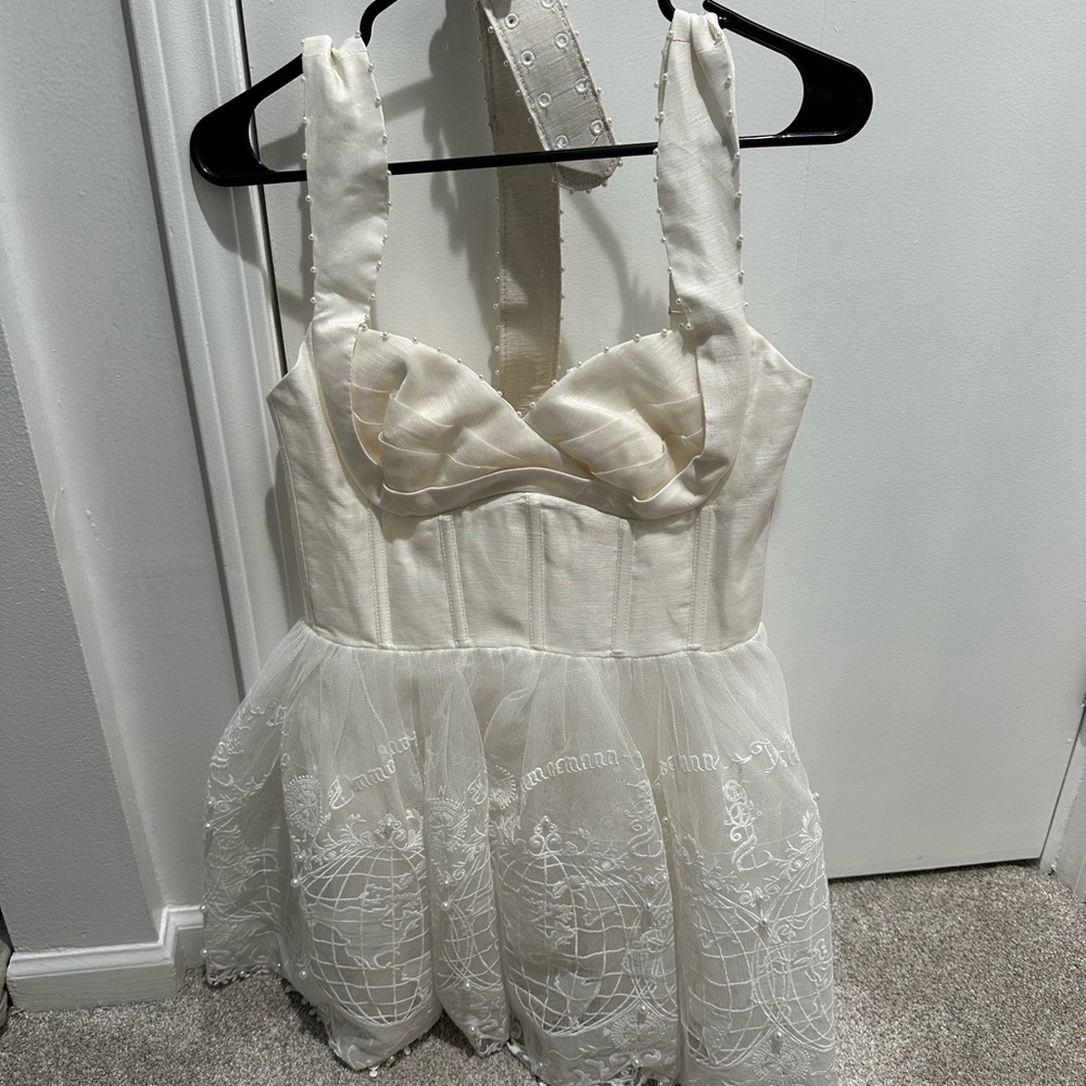 Zimmermann Pearl-Embellished Cream Dress